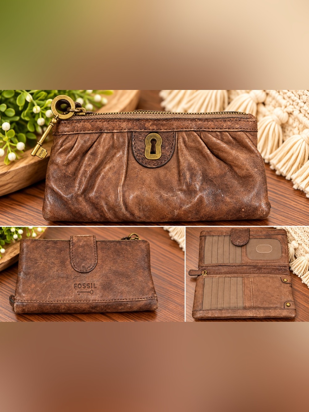 Fossil Vintage Distressed Leather Key Wallet
